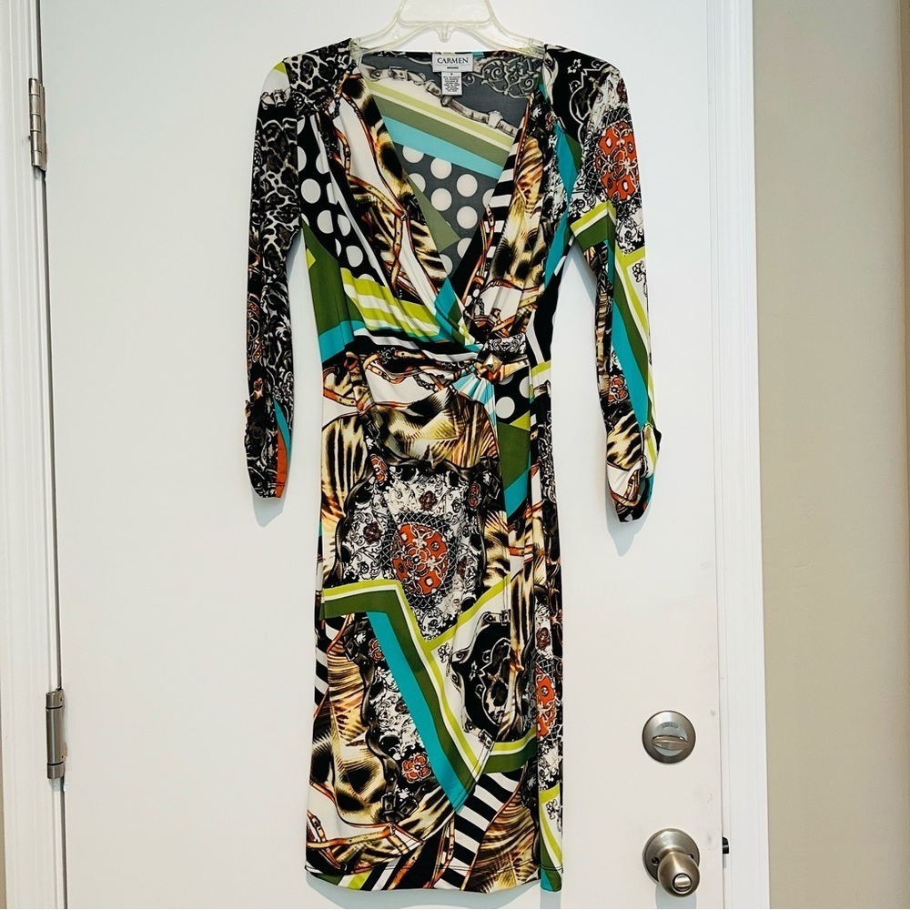 Carmen Marc Valvo Multicolor Long Sleeves Dress Size Small